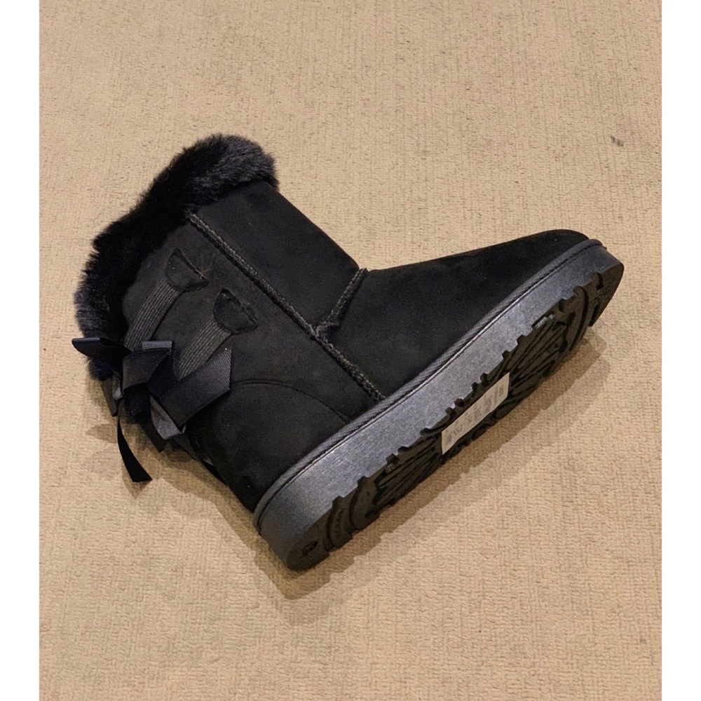 Kids Faux Fur Ribbon Bow Black Boots